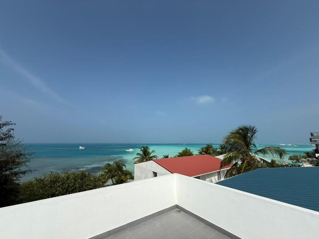 View of the Indian Ocean from the rooftop terrace in Dhiffushi